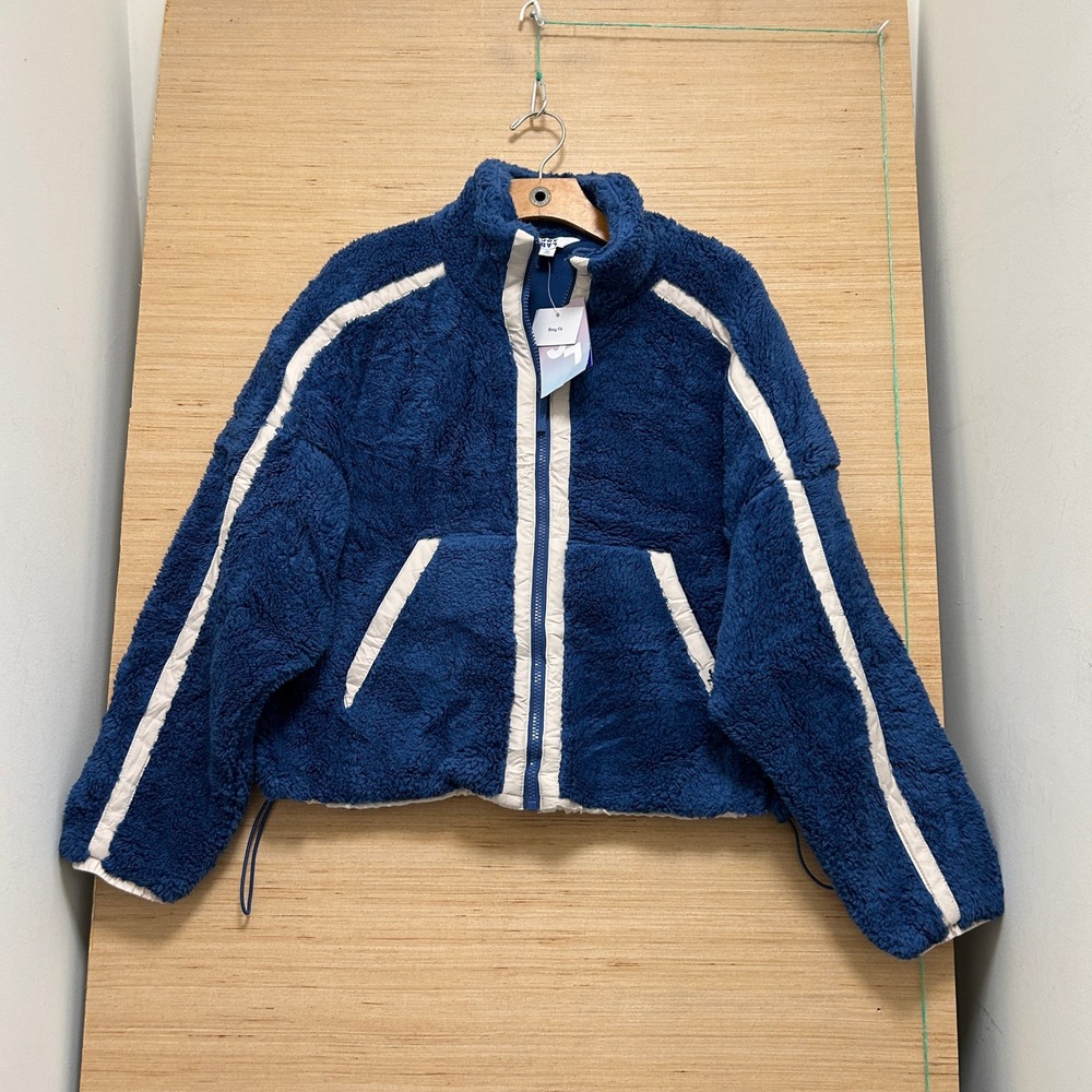 JoyLab Blue Sherpa Fleece Boxy Fit Zip Up Jacket Women Medium New